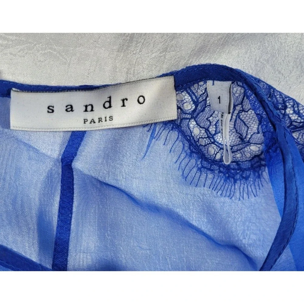 Sandro Paris Women's Sheer Sleeveless Top w/ Silk Cami - Blue - Sz 1 (US 4) - Picture 3 of 7
